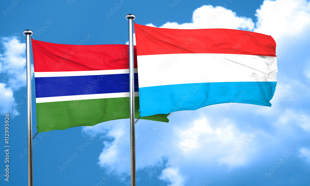 Gambia flag with Luxembourg flag, 3D rendering Gambia flag with Luxembourg flag, 3D rendering