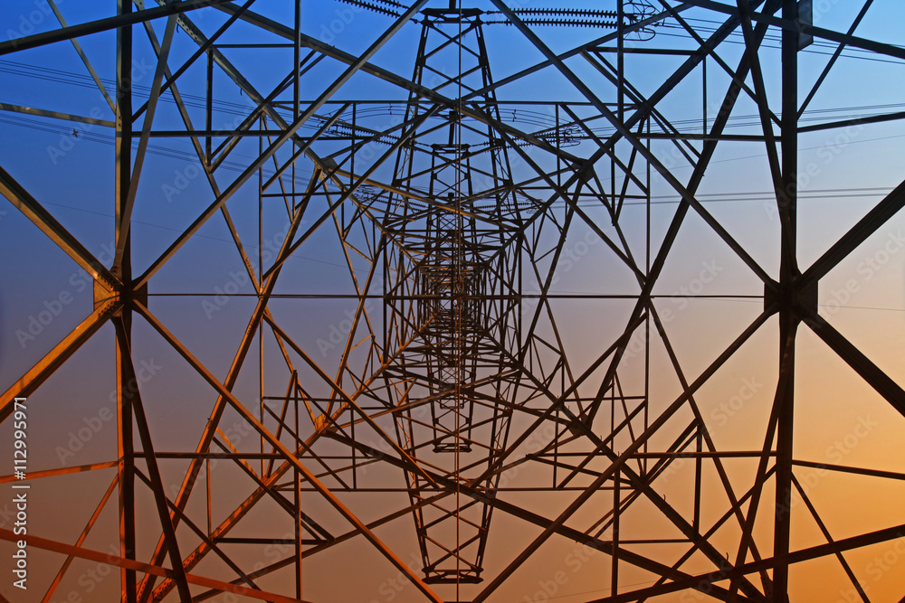 Wire electrical energy at sunset