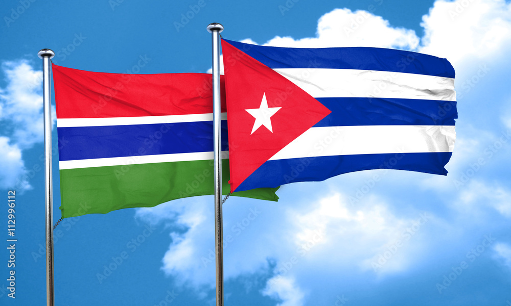 Gambia flag with cuba flag, 3D rendering Gambia flag with cuba flag, 3D rendering