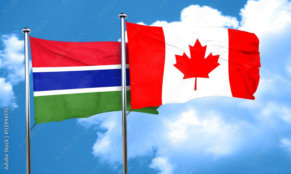 Gambia flag with Canada flag, 3D rendering Gambia flag with Canada flag, 3D rendering
