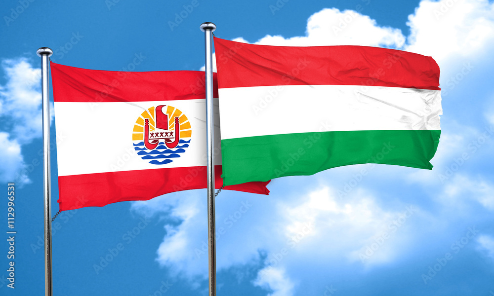 french polynesia flag with Hungary flag, 3D rendering french polynesia flag with Hungary flag, 3D rendering