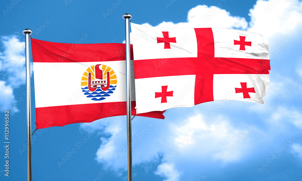 french polynesia flag with Georgia flag, 3D rendering