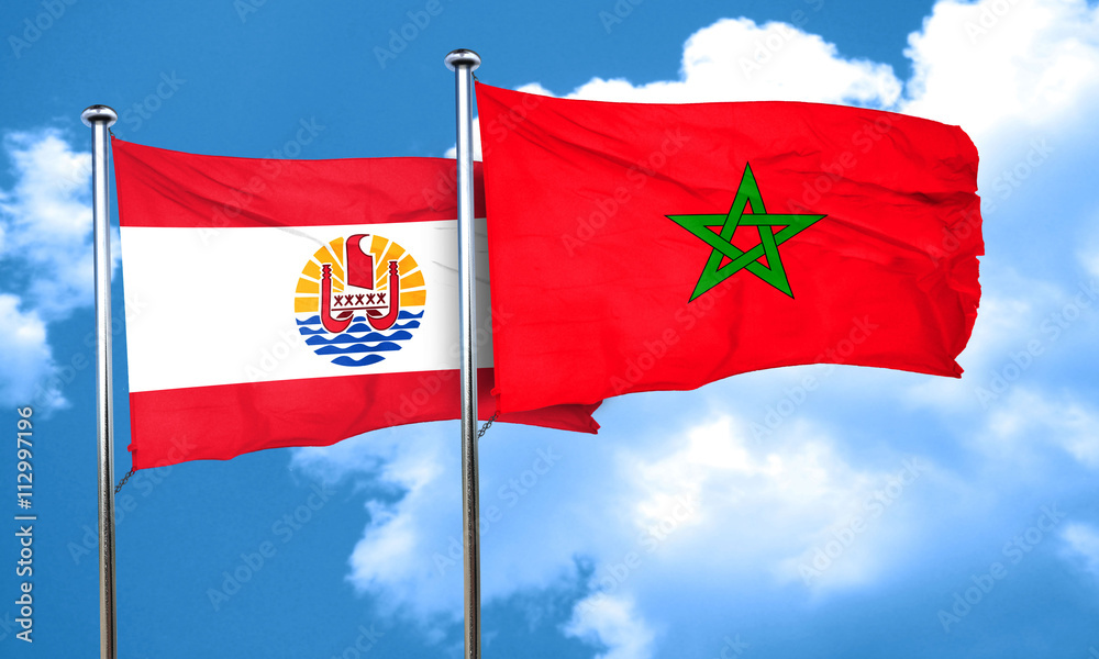 french polynesia flag with Morocco flag, 3D rendering french polynesia flag with Morocco flag, 3D rendering