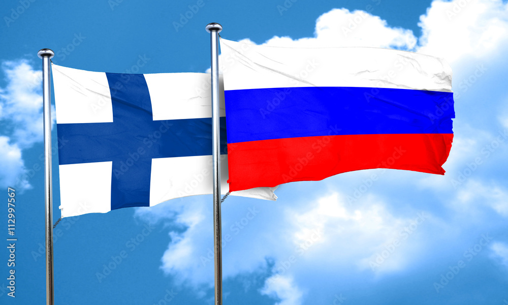 finland flag with Russia flag, 3D rendering finland flag with Russia flag, 3D rendering