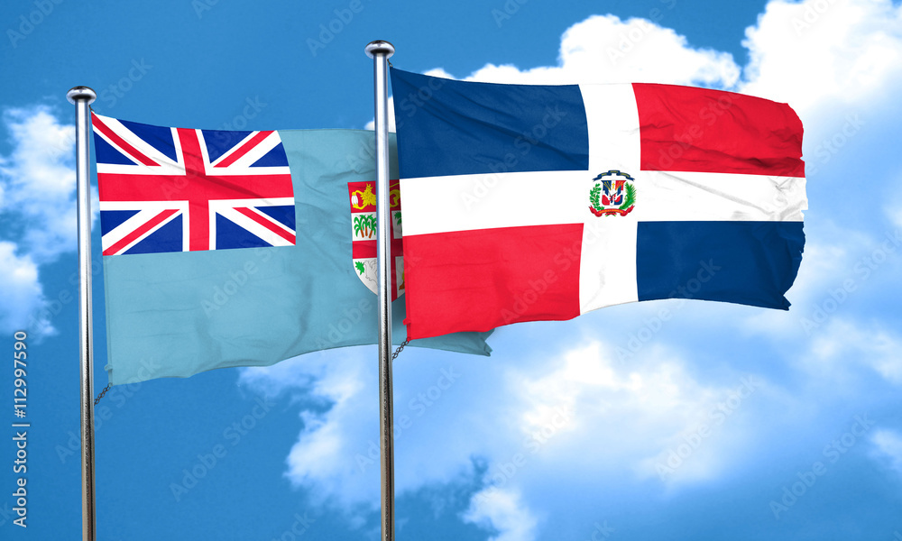Fiji flag with Dominican Republic flag, 3D rendering