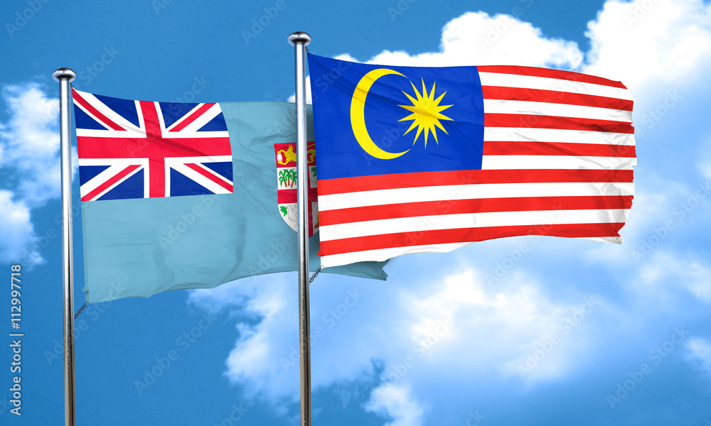 Fiji flag with Malaysia flag, 3D rendering Fiji flag with Malaysia flag, 3D rendering