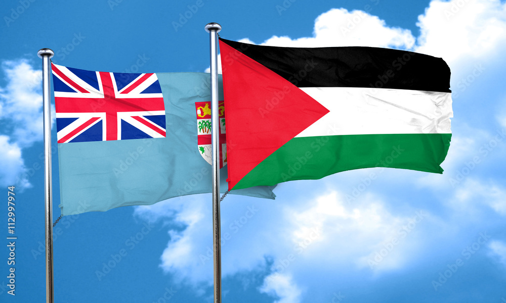 Fiji flag with Palestine flag, 3D rendering