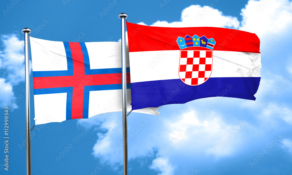 faroe islands flag with Croatia flag, 3D rendering