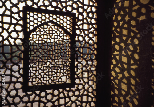 Detail of an ornate window, Humayan's Tomb, Delhi, India photo