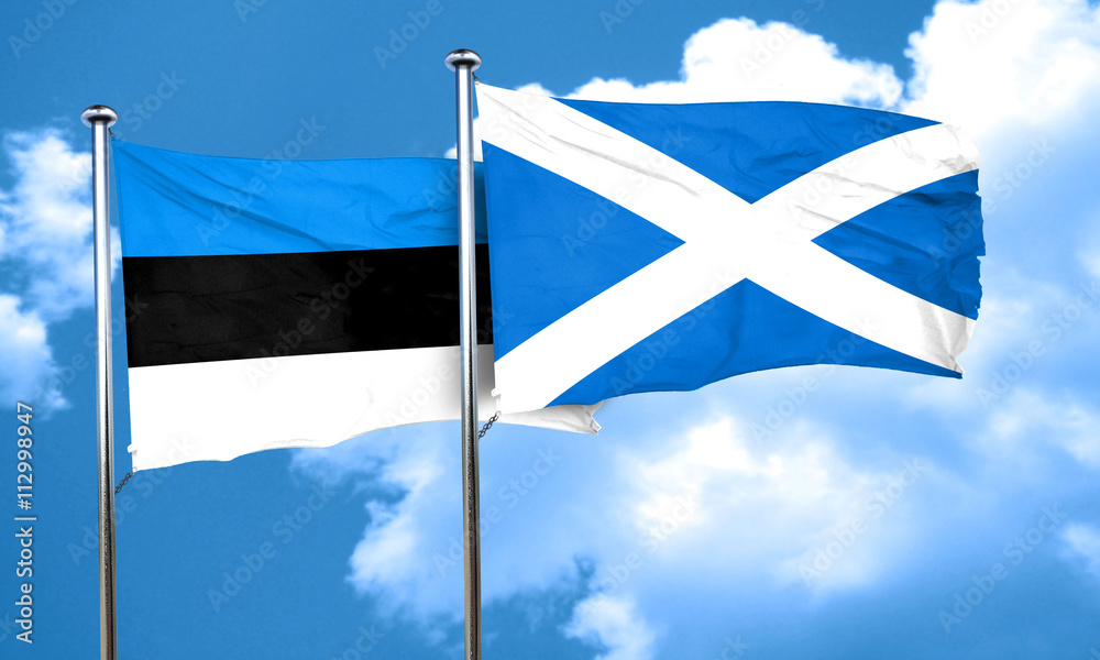 estonia flag with Scotland flag, 3D rendering estonia flag with Scotland flag, 3D rendering