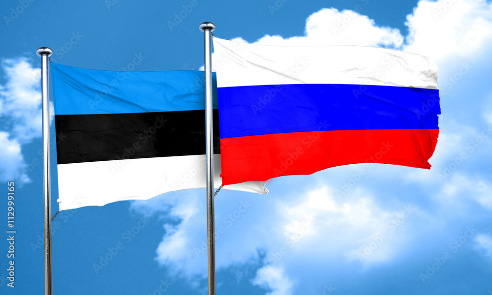estonia flag with Russia flag, 3D rendering estonia flag with Russia flag, 3D rendering
