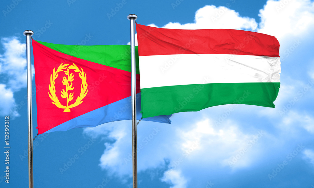 Eritrea flag with Hungary flag, 3D rendering Eritrea flag with Hungary flag, 3D rendering
