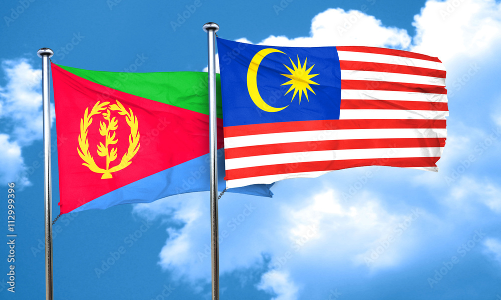 Eritrea flag with Malaysia flag, 3D rendering Eritrea flag with Malaysia flag, 3D rendering