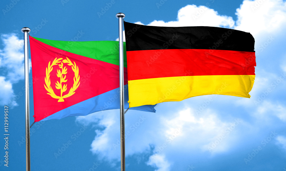 Eritrea flag with Germany flag, 3D rendering Eritrea flag with Germany flag, 3D rendering