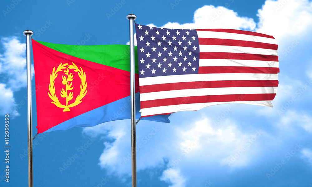 Eritrea flag with American flag, 3D rendering Eritrea flag with American flag, 3D rendering