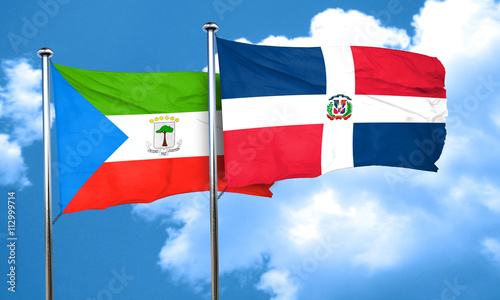 Equatorial guinea flag with Dominican Republic flag, 3D renderin