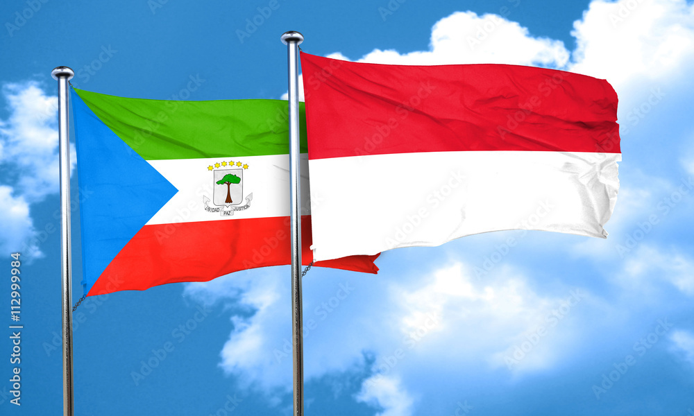 Equatorial guinea flag with Indonesia flag, 3D rendering Equatorial guinea flag with Indonesia flag, 3D rendering