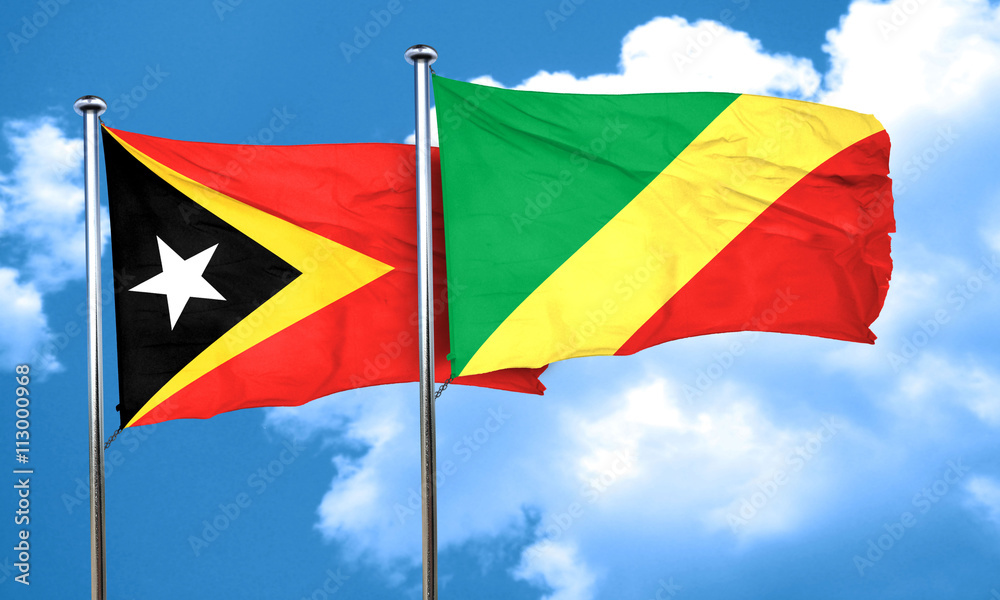 east timor flag with congo flag, 3D rendering east timor flag with congo flag, 3D rendering