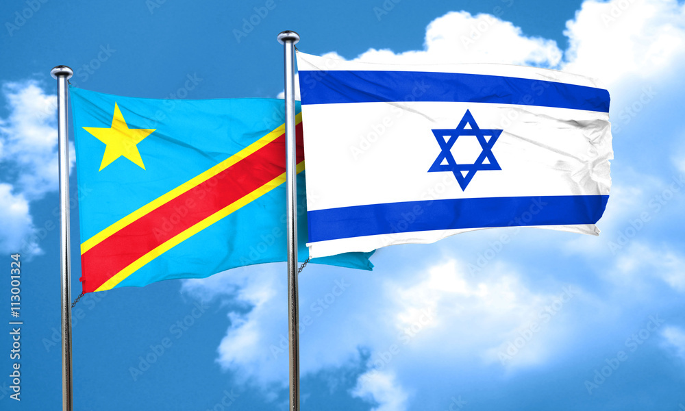 Democratic republic of the congo flag with Israel flag, 3D rende Democratic republic of the congo flag with Israel flag, 3D rende
