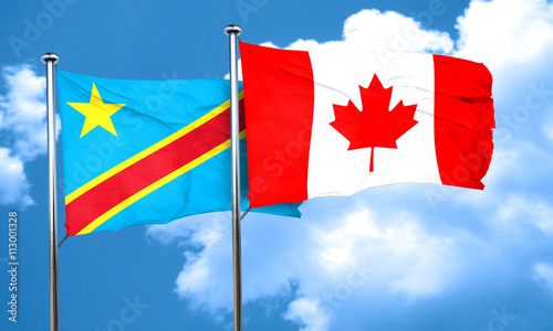 Democratic republic of the congo flag with Canada flag, 3D rende