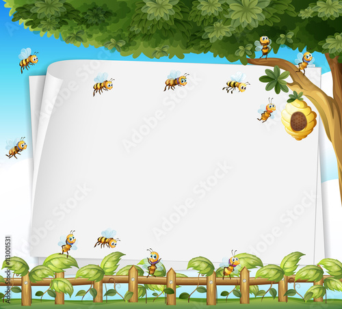 Paper design with bees and beehive