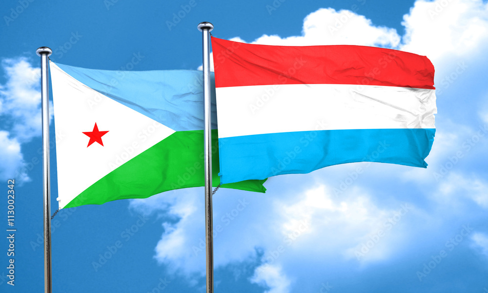 Djibouti flag with Luxembourg flag, 3D rendering Djibouti flag with Luxembourg flag, 3D rendering