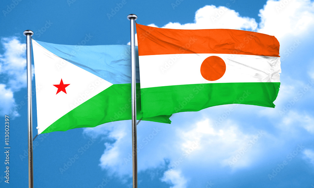Djibouti flag with Niger flag, 3D rendering Djibouti flag with Niger flag, 3D rendering
