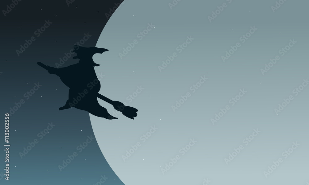 Silhouette of witch flying in moon Silhouette of witch flying in moon