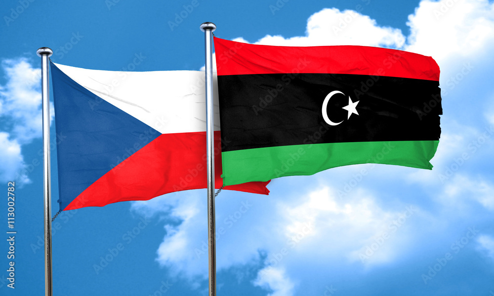 czechoslovakia flag with Libya flag, 3D rendering czechoslovakia flag with Libya flag, 3D rendering
