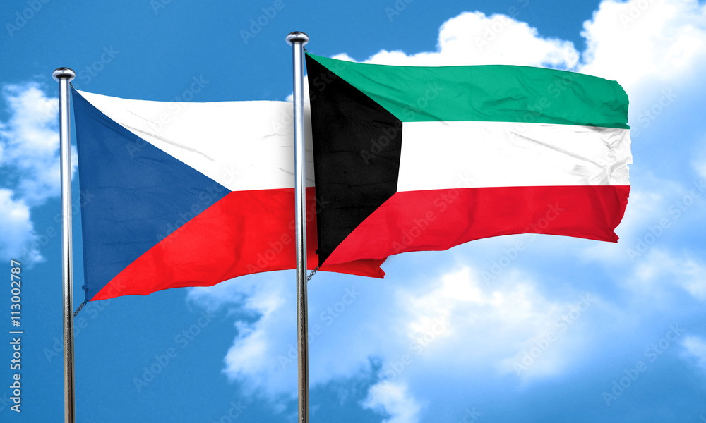 czechoslovakia flag with Kuwait flag, 3D rendering czechoslovakia flag with Kuwait flag, 3D rendering
