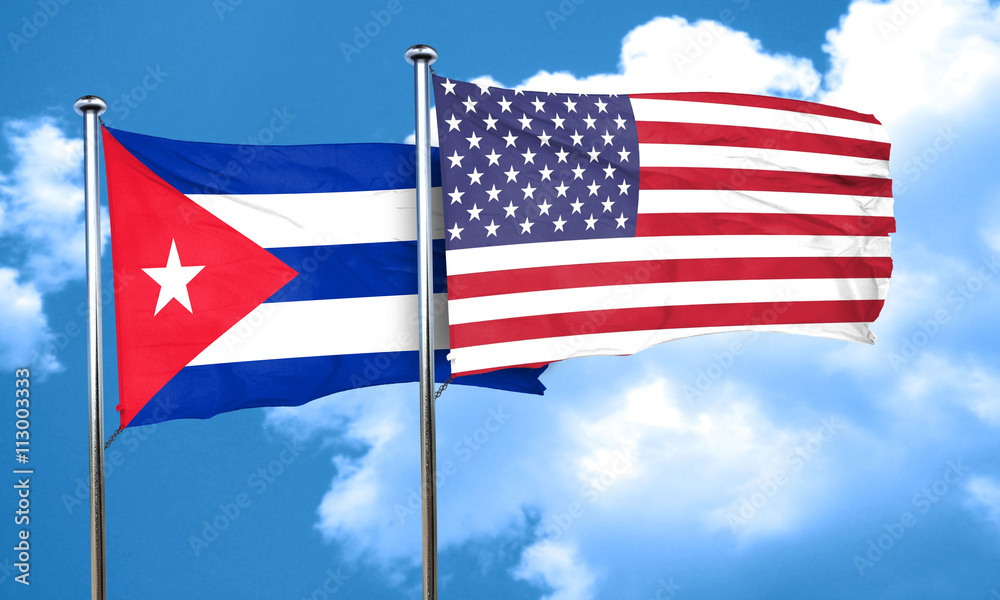 Cuba flag with American flag, 3D rendering