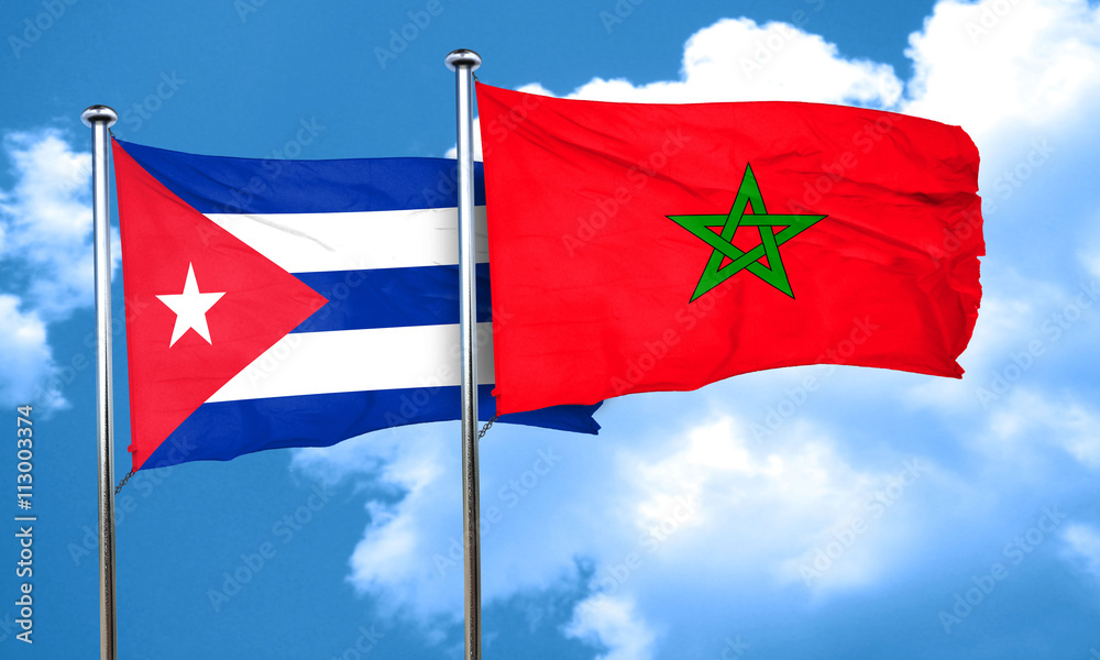 Cuba flag with Morocco flag, 3D rendering Cuba flag with Morocco flag, 3D rendering