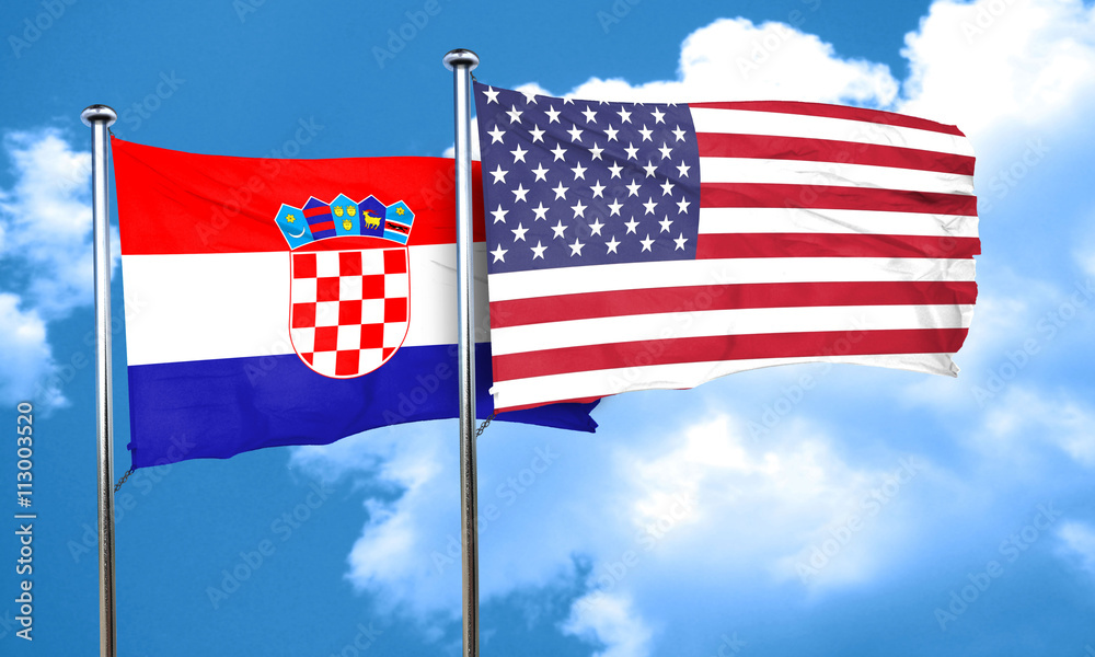 croatia flag with American flag, 3D rendering