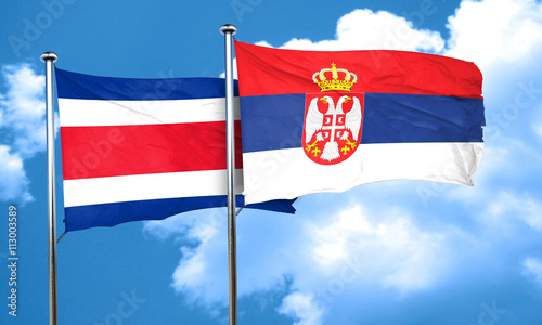 Costa Rica flag with Serbia flag, 3D rendering