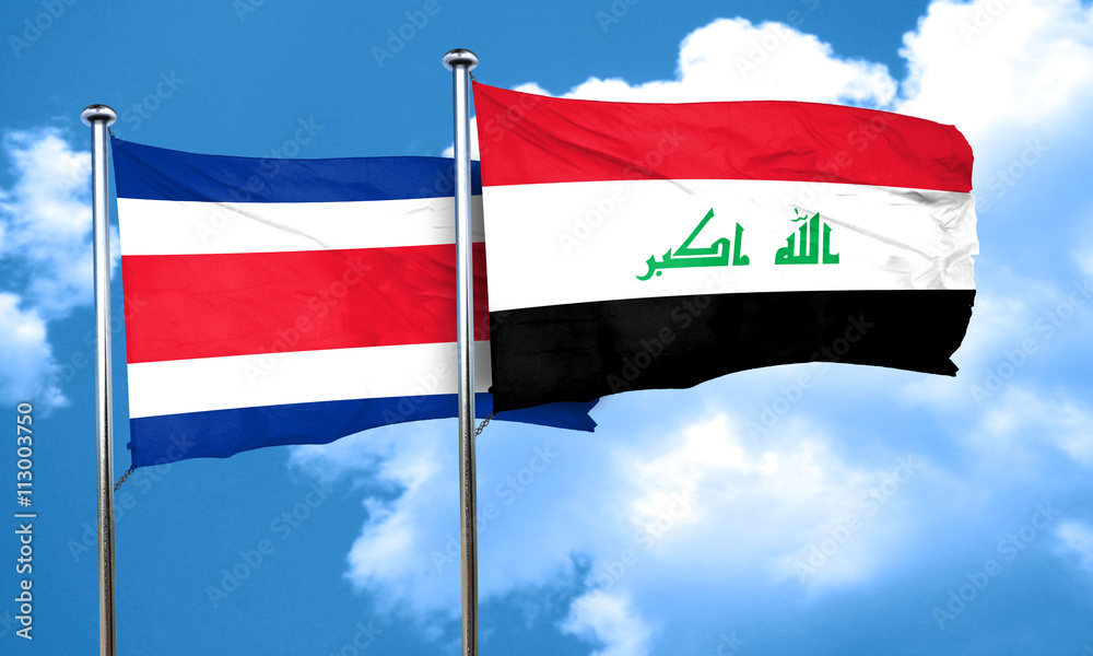 Costa Rica flag with Iraq flag, 3D rendering Costa Rica flag with Iraq flag, 3D rendering