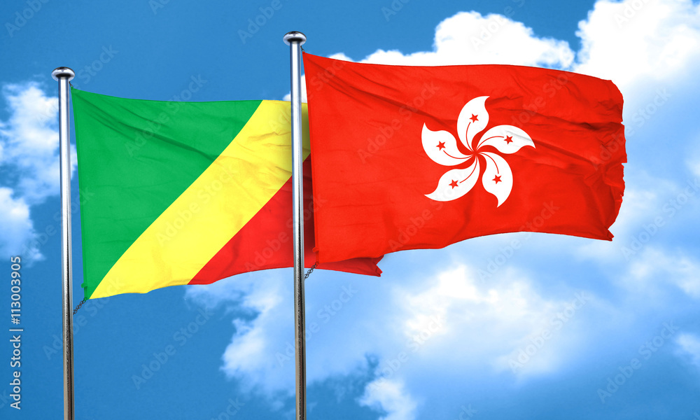 Congo flag with Hong Kong flag, 3D rendering Congo flag with Hong Kong flag, 3D rendering