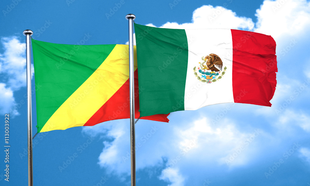 Congo flag with Mexico flag, 3D rendering Congo flag with Mexico flag, 3D rendering