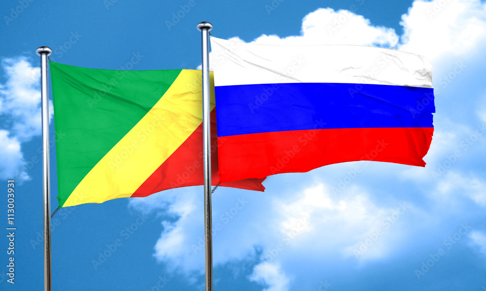 Congo flag with Russia flag, 3D rendering