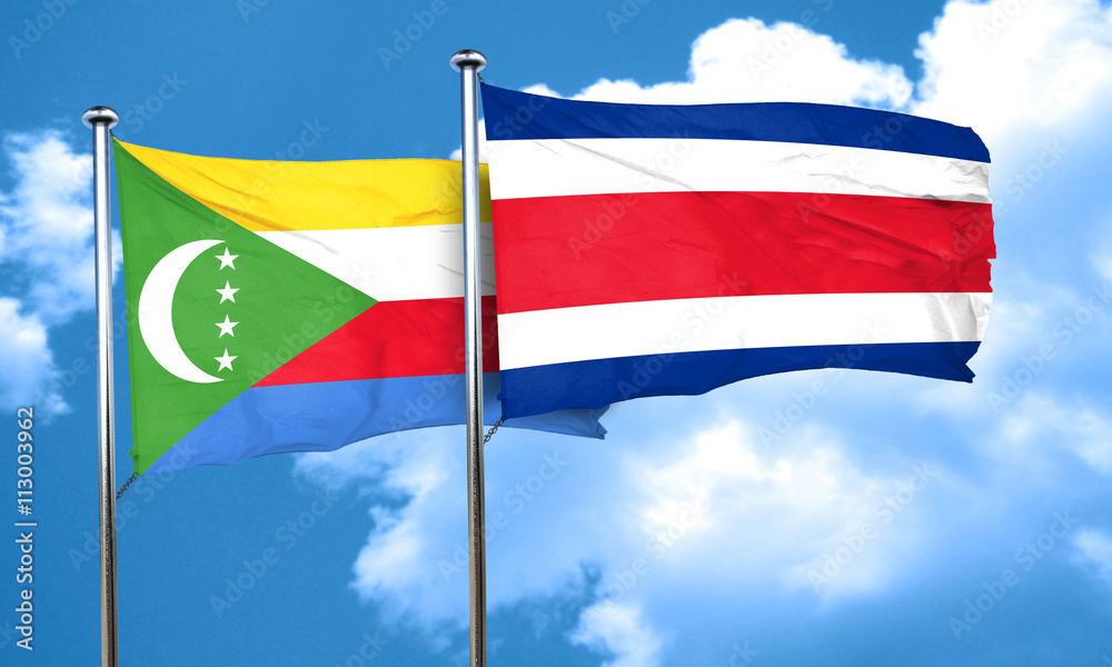 Comoros flag with Costa Rica flag, 3D rendering Comoros flag with Costa Rica flag, 3D rendering