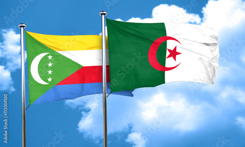 Comoros flag with Algeria flag, 3D rendering