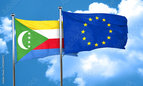 Comoros flag with european union flag, 3D rendering