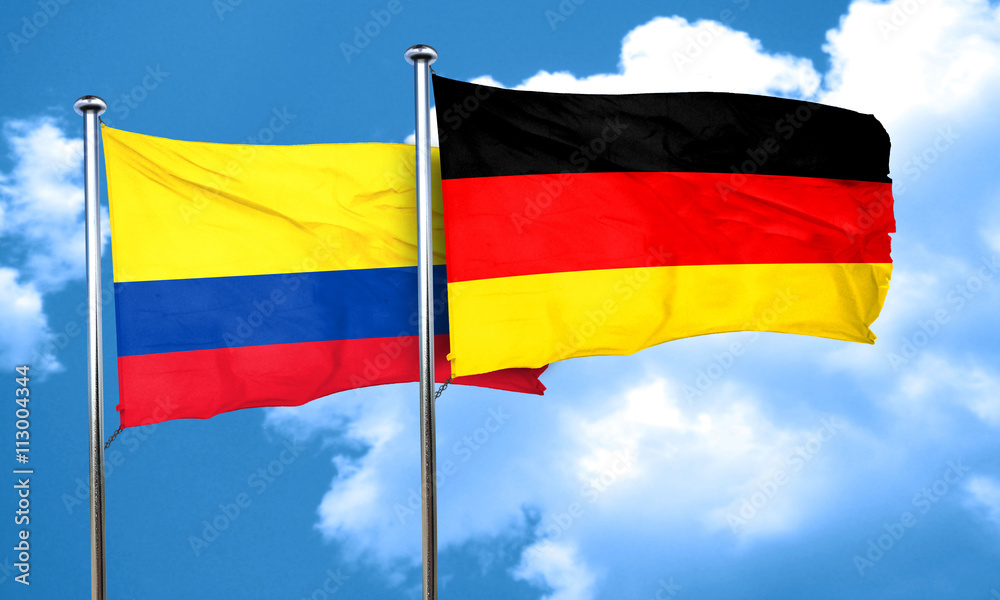 Colombia flag with Germany flag, 3D rendering Colombia flag with Germany flag, 3D rendering
