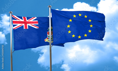cayman islands flag with european union flag, 3D rendering photo