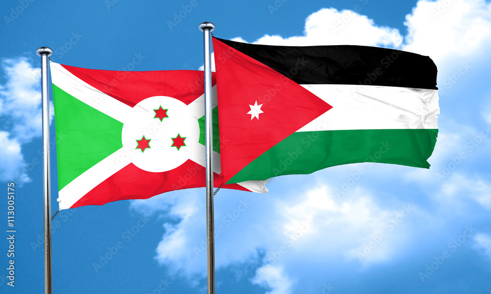 Burundi flag with Jordan flag, 3D rendering Burundi flag with Jordan flag, 3D rendering