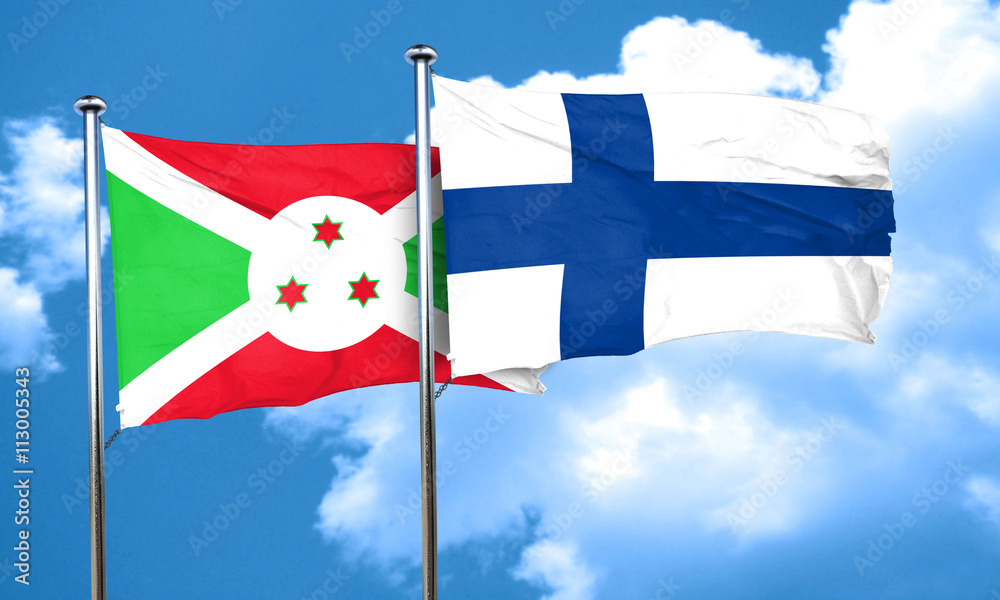Burundi flag with Finland flag, 3D rendering