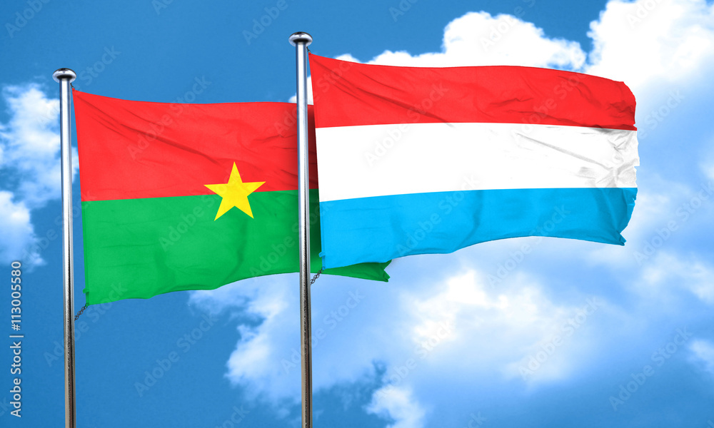Burkina Faso flag with Luxembourg flag, 3D rendering Burkina Faso flag with Luxembourg flag, 3D rendering