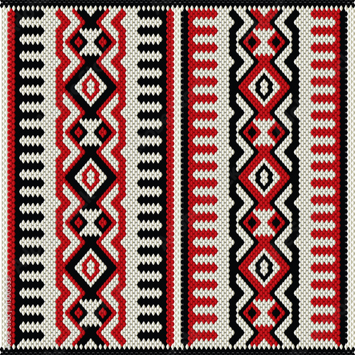 A Red White And Black Vintage Traditional Weaving Motif Rug