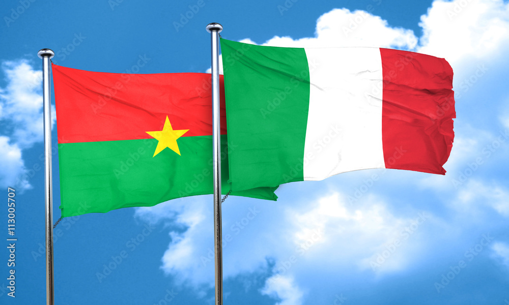 Burkina Faso flag with Italy flag, 3D rendering Burkina Faso flag with Italy flag, 3D rendering