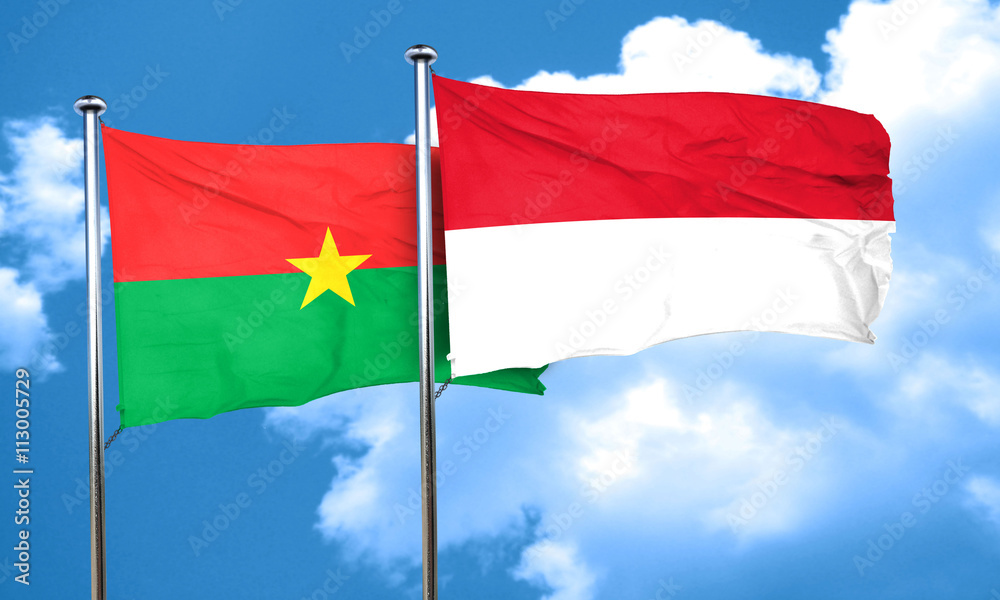 Burkina Faso flag with Indonesia flag, 3D rendering Burkina Faso flag with Indonesia flag, 3D rendering