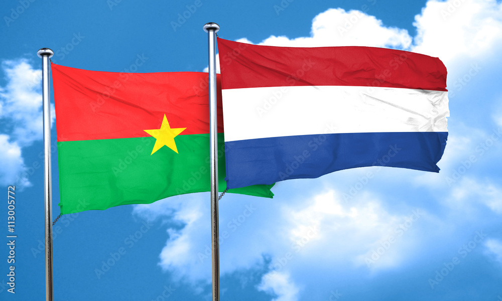 Burkina Faso flag with Netherlands flag, 3D rendering Burkina Faso flag with Netherlands flag, 3D rendering